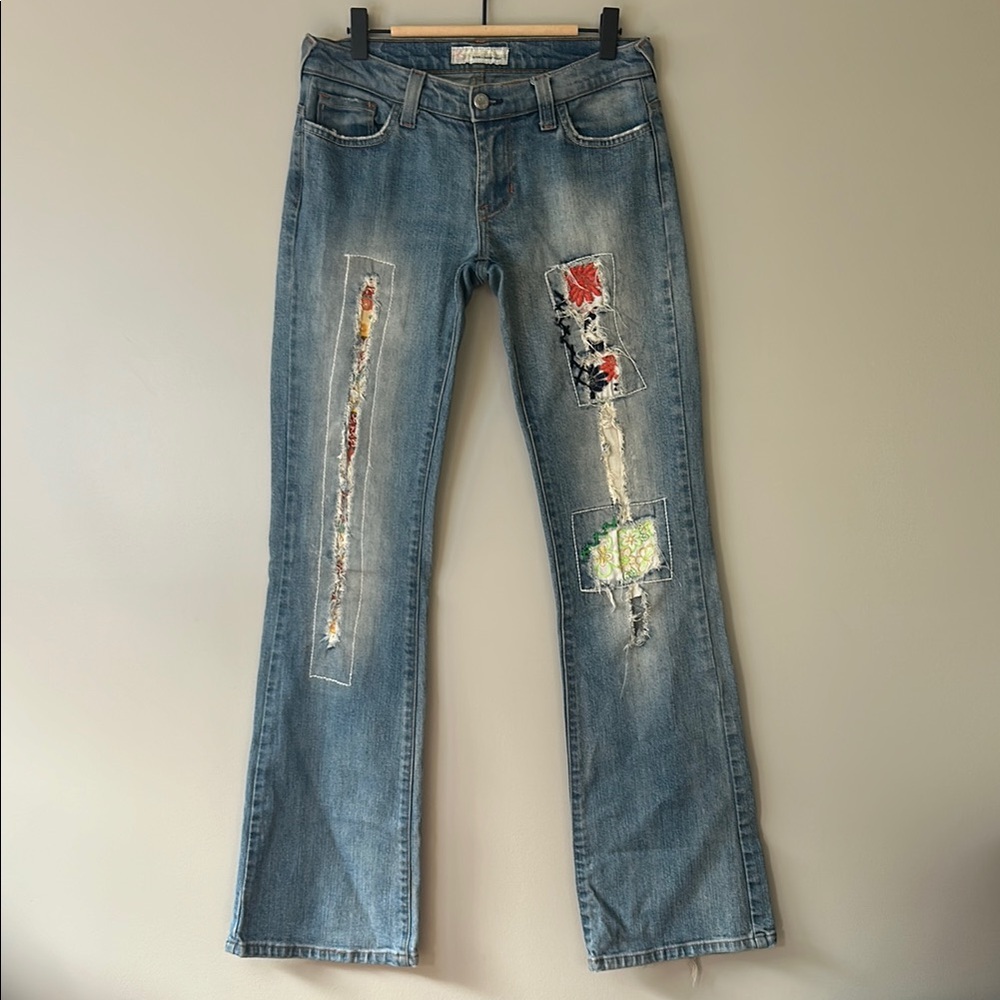 Vintage‎ KanCan Low Rise Flare Bootcut Patched Embroidered Jeans Size 7